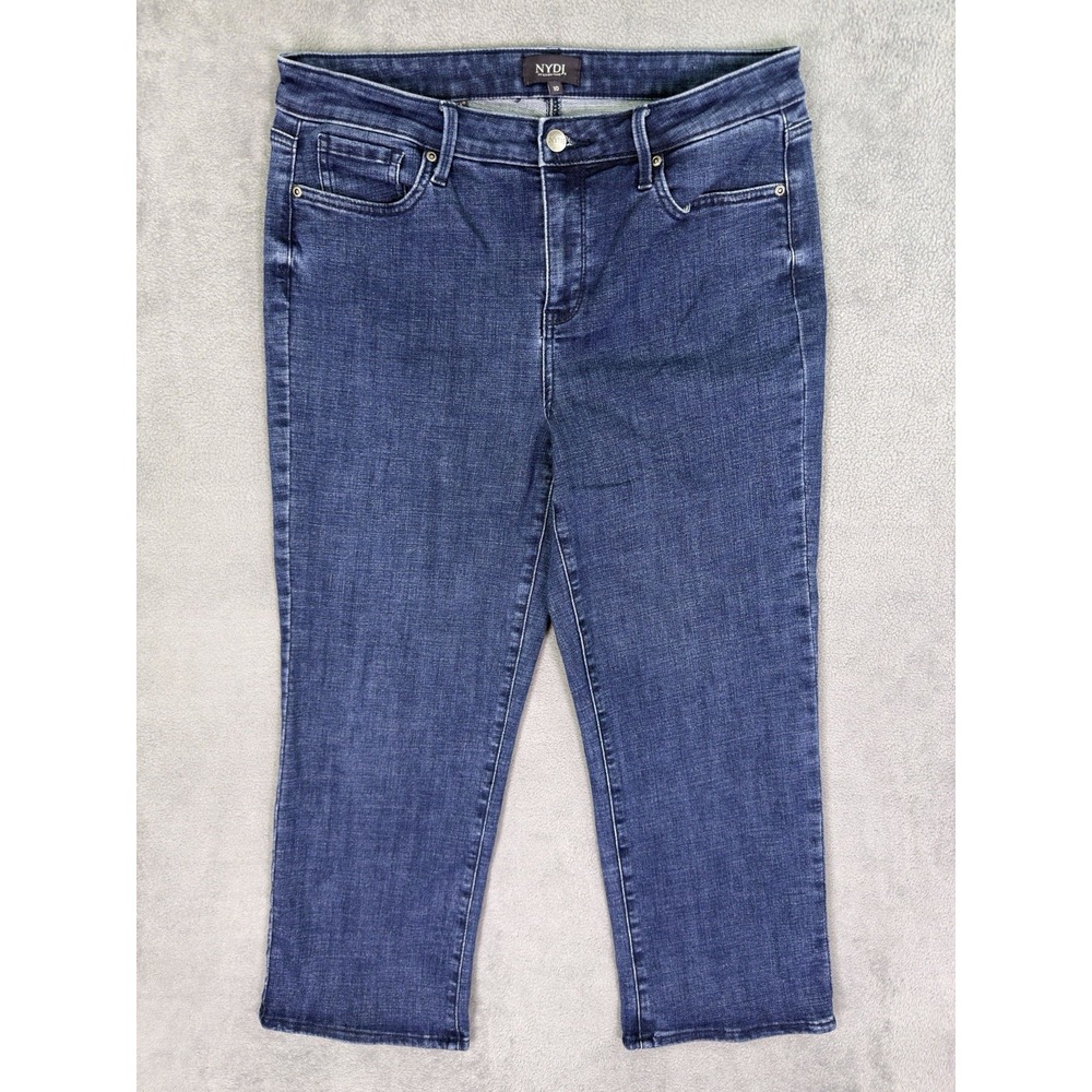 NYDJ Jeans Womens 10 Blue Marilyn Straight Crop Dark Wash High Rise Denim